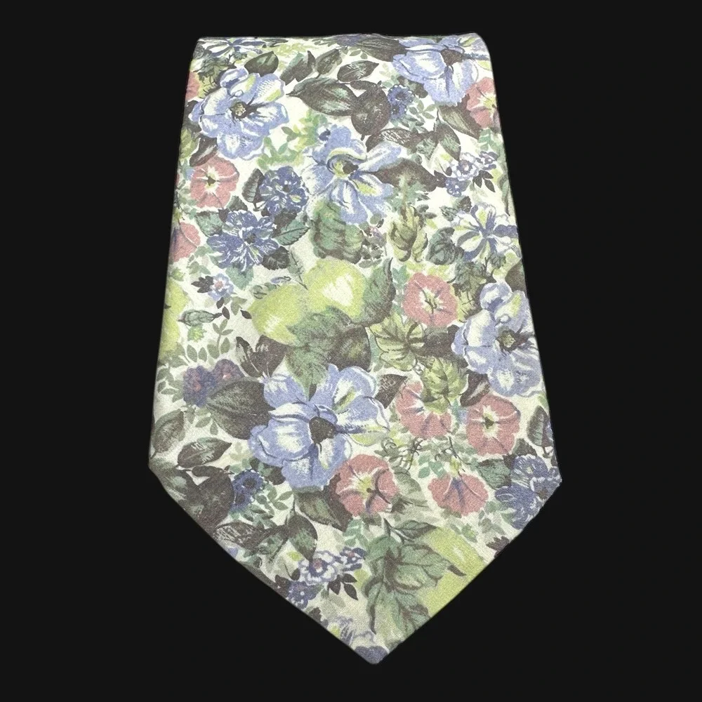 Liberty of London Archival Design Mens Floral Cotton Necktie Blue Green Pink USA